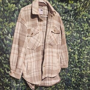 SO Beige‎ and Brown Plaid Shirt Jacket